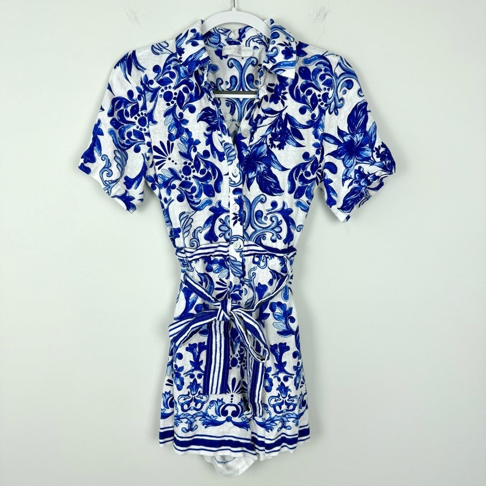Caroline Constas Patterned Linen Romper